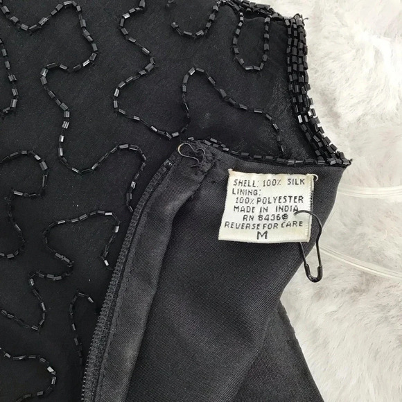 Laurence Kazar Vintage Silk Beaded Sequins Cocktail Party Dress Size Medium - Picture 9 of 11